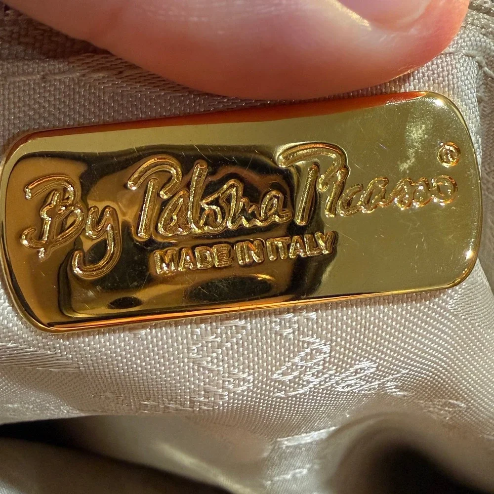 Vintage Paloma Picasso Leather Shoulder Bag Beige Gold‎ Logo Italy Repair